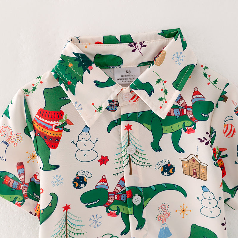 （PRE ORDER）Boys Christmas Dinosaur Print Shirt