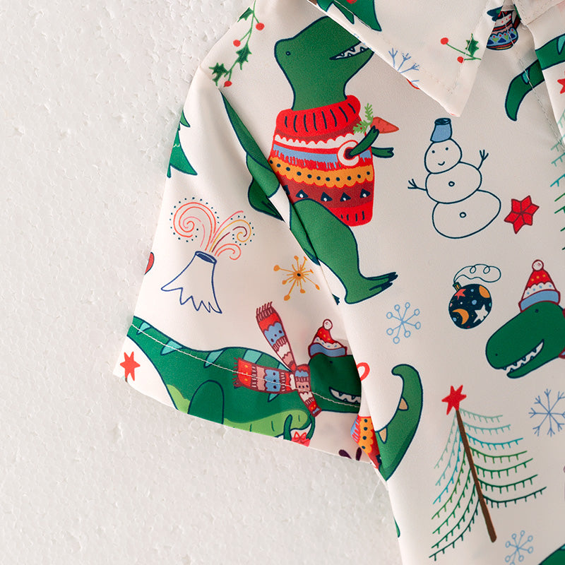 （PRE ORDER）Boys Christmas Dinosaur Print Shirt