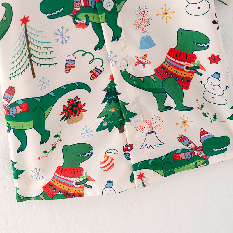 （PRE ORDER）Boys Christmas Dinosaur Print Shirt