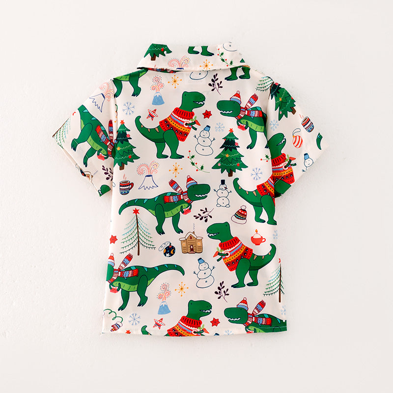 （PRE ORDER）Boys Christmas Dinosaur Print Shirt