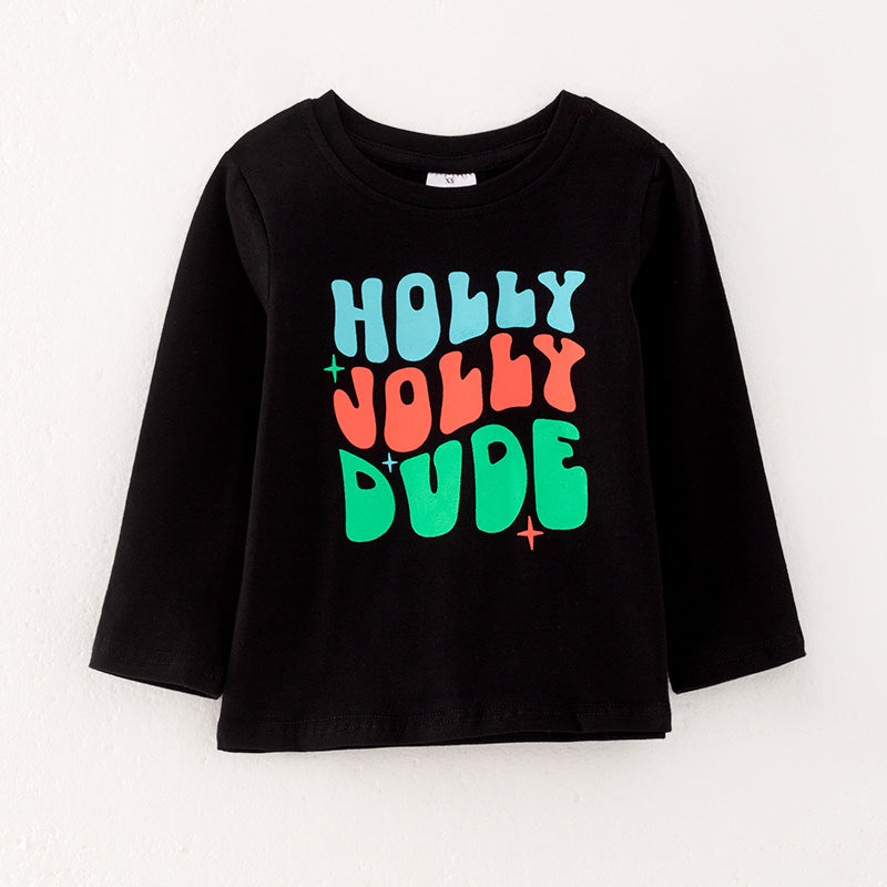 （In StockL29-1-1）Boys Christmas “HOLLY JOLLY DUDE” Print Top