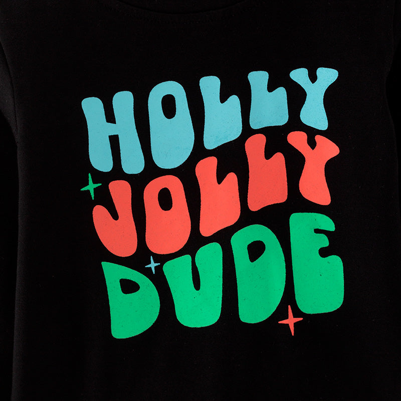 （In StockL29-1-1）Boys Christmas “HOLLY JOLLY DUDE” Print Top