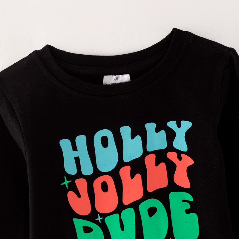 （In StockL29-1-1）Boys Christmas “HOLLY JOLLY DUDE” Print Top