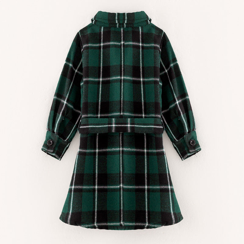 （In Stock L28-5-2）Mommy and Me Green Plaid Shirt Dress