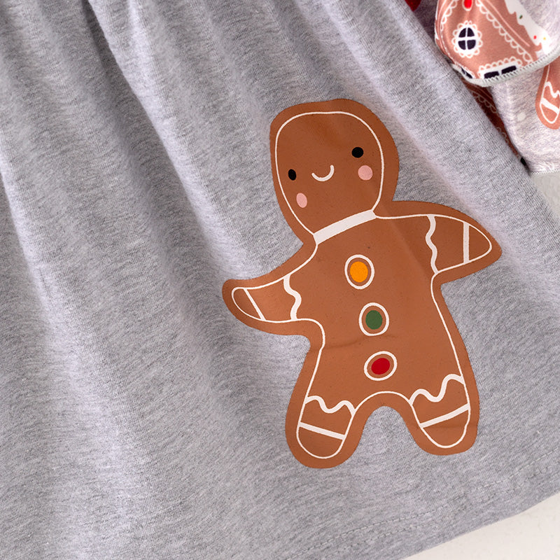 （In Stock L28-05-02）Girls Christmas Gingerbread Man Print Dress