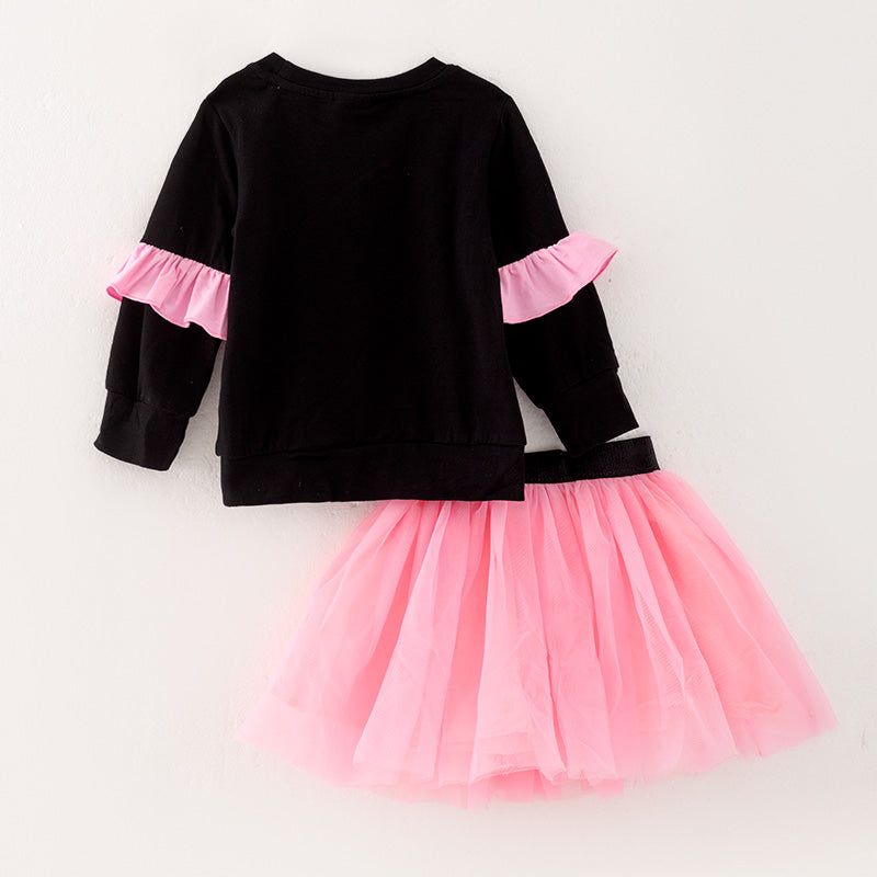 （In Stock Q5-3-1）Girls Halloween Print Tulle Skirt Suit