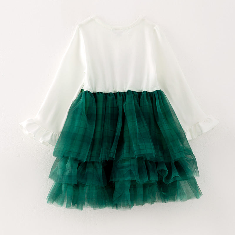 （In Stock A4-6-2）Girls Christmas JOY Print Tulle Dress