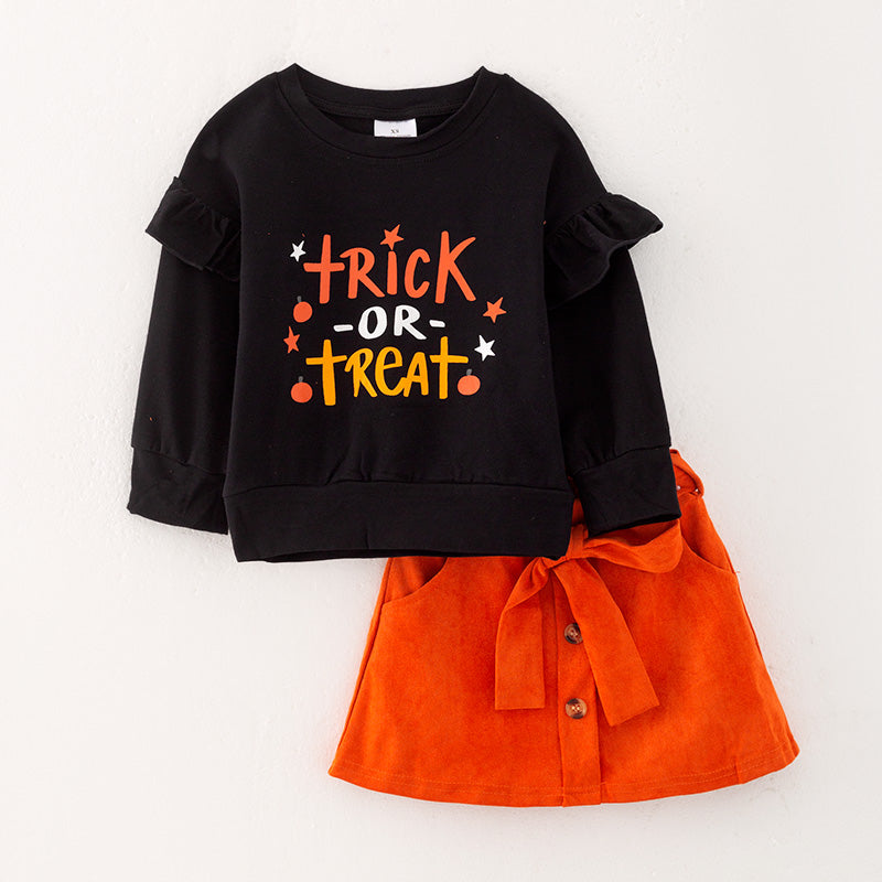 （In Stock Q1-2-2）Girls Halloween Print Skirt Set