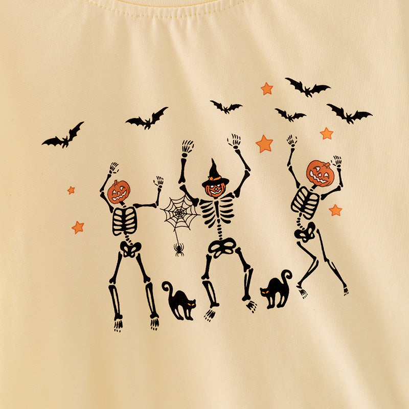 （In Stock Q2-5-2）Girls Halloween Print Cotton Top