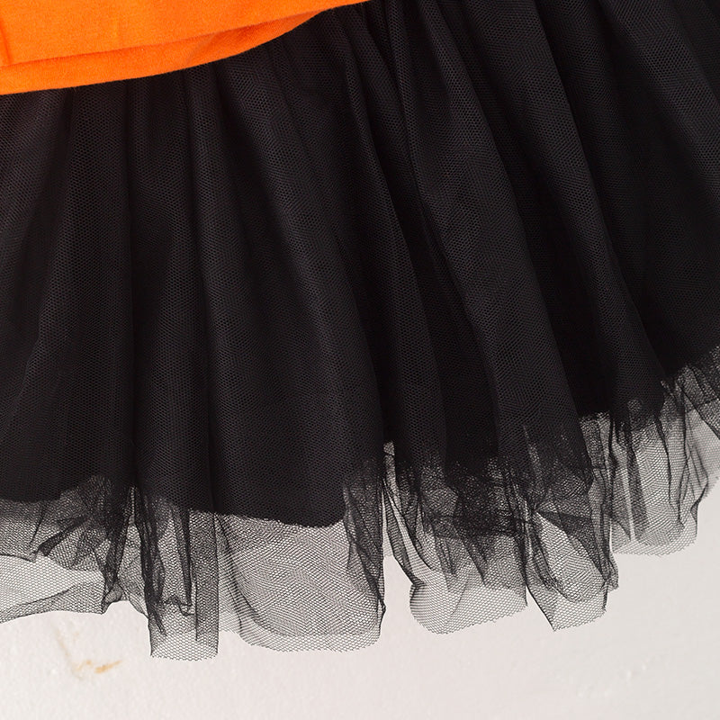 （In Stock Q4-6-2）Girls Halloween Print Tulle Skirt Suit