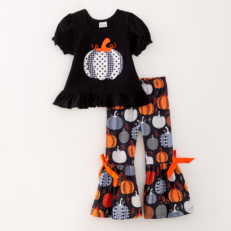 （In Stock Q1-1-1）Girls Halloween Applique Outfit Set