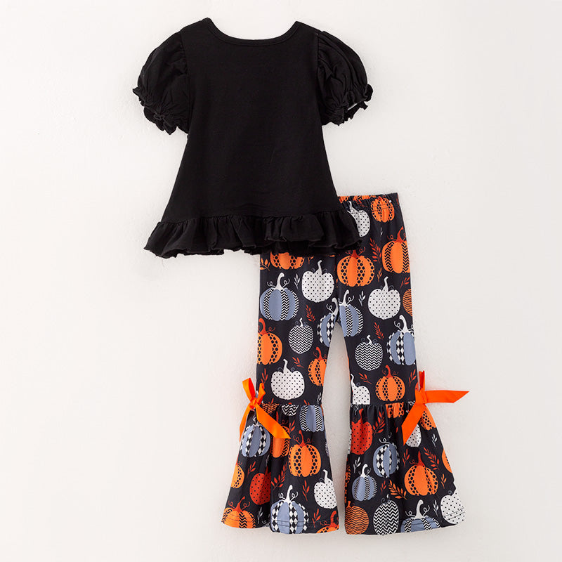 （In Stock Q1-1-1）Girls Halloween Applique Outfit Set