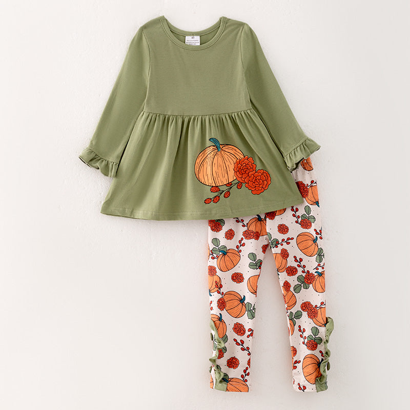 （In Stock E38-4-3）Girls Halloween and Thanksgiving Print Outfit Set