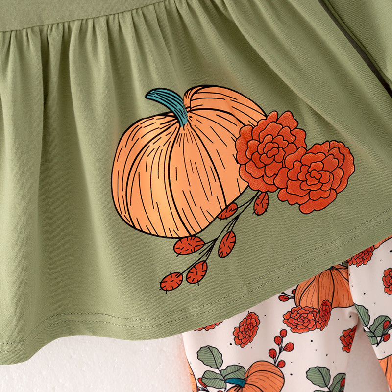 （In Stock E38-4-3）Girls Halloween and Thanksgiving Print Outfit Set