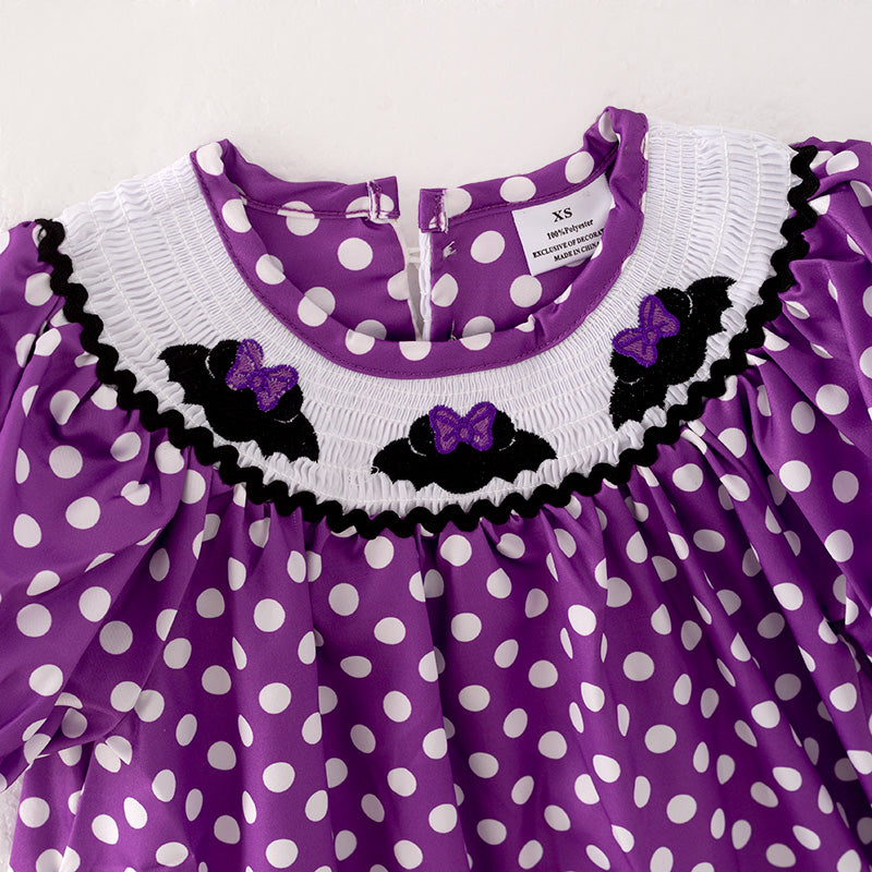 （In Srock E38-2-2）Girls Halloween Embroidery Smocked Dress