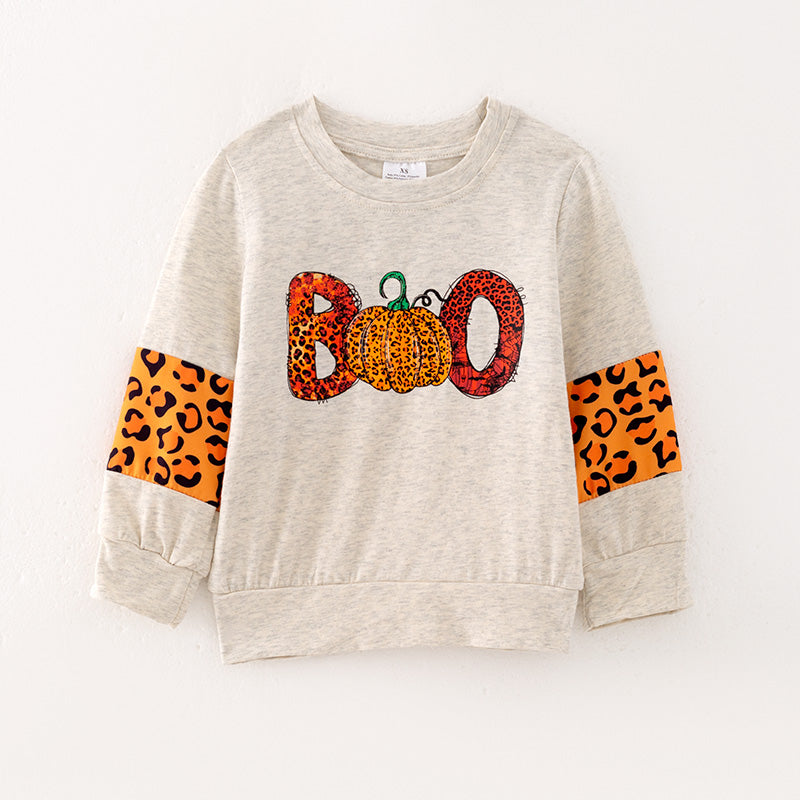 （In Stock Q5-3-2）Girls Halloween BOO Print Top