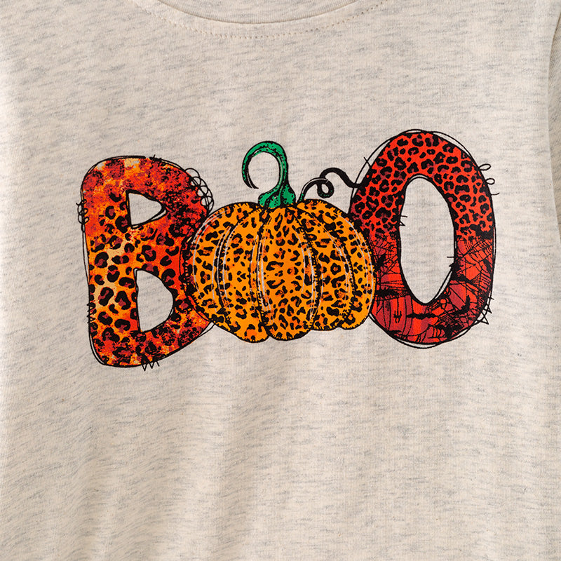 （In Stock Q5-3-2）Girls Halloween BOO Print Top