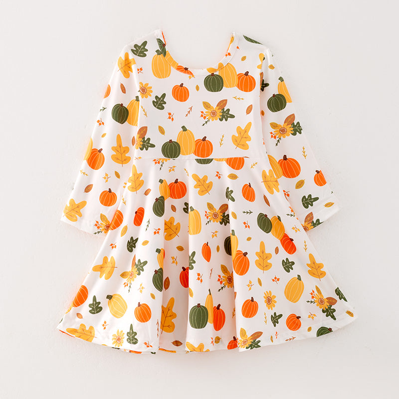 （In Stock E3-5-3）Girls Halloween and Thanksgiving Print Dress