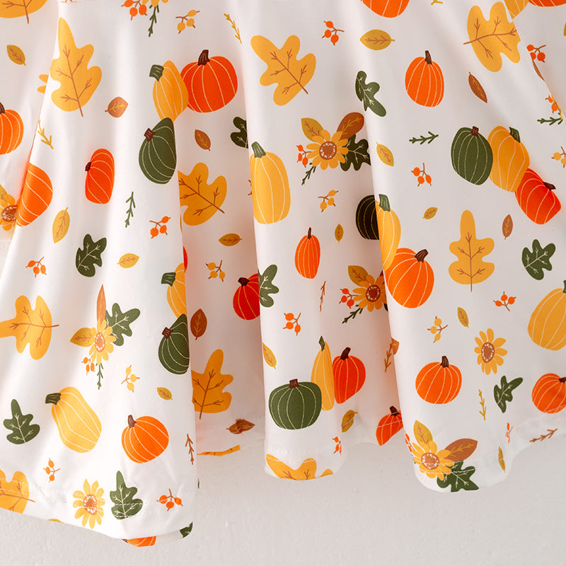 （In Stock E3-5-3）Girls Halloween and Thanksgiving Print Dress