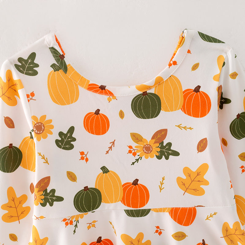 （In Stock E3-5-3）Girls Halloween and Thanksgiving Print Dress