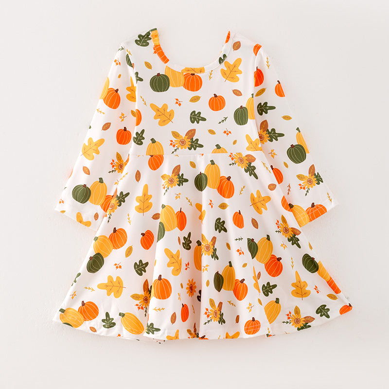 （In Stock E3-5-3）Girls Halloween and Thanksgiving Print Dress