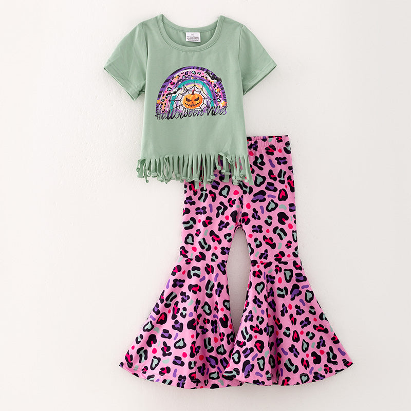 （In Stock Q3-1-1）Girls Halloween Print Outfit Set