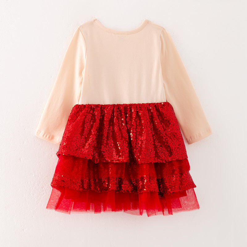 （In Stock G16-1-3）Girls Christmas SANTAS BESTIE Print Sequined Tulle Dress