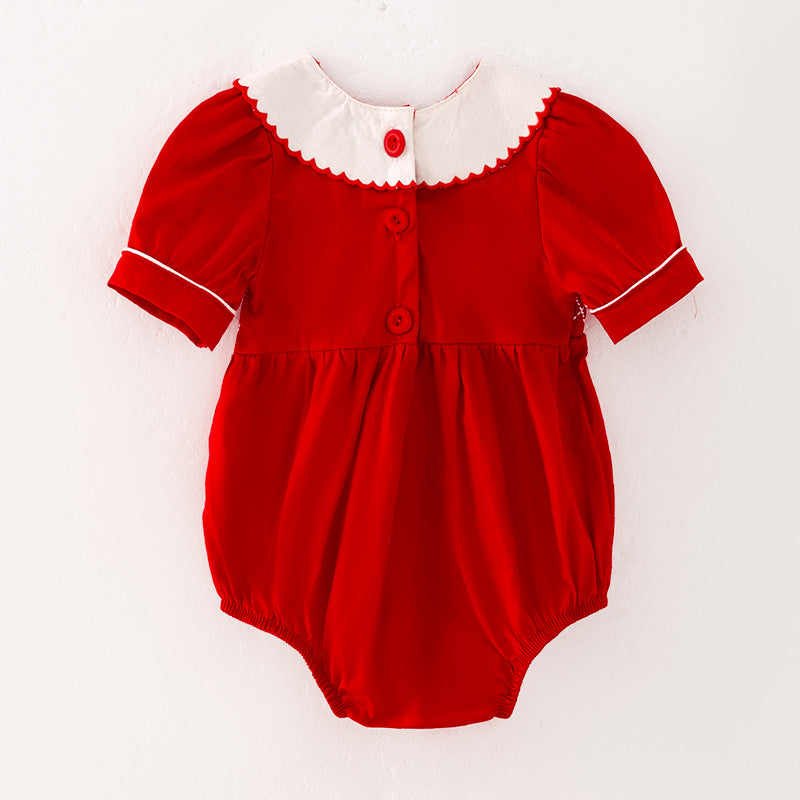 （In Stock L4-2-2）Baby Girls Christmas Embroidery Smocked Romper