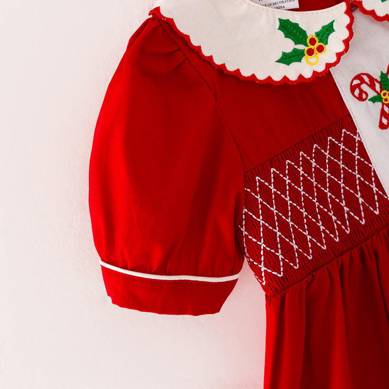 （In Stock L5-1-3）Girls Christmas Embroidery Smocked Dress