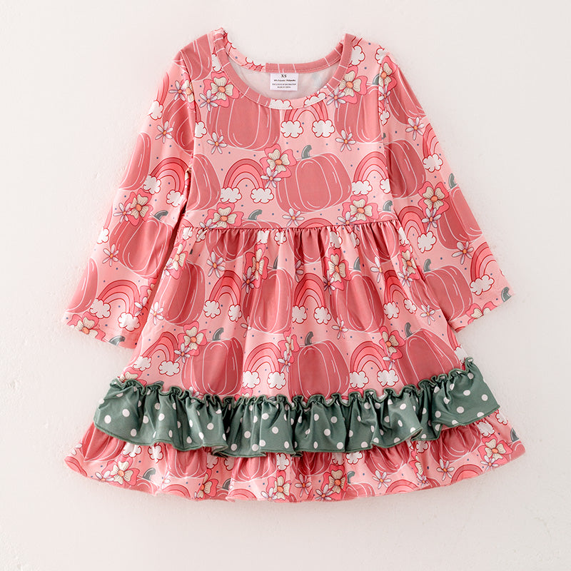 （In Stock E30-6-2）Girls Thanksgiving Pumpkin Print Dress