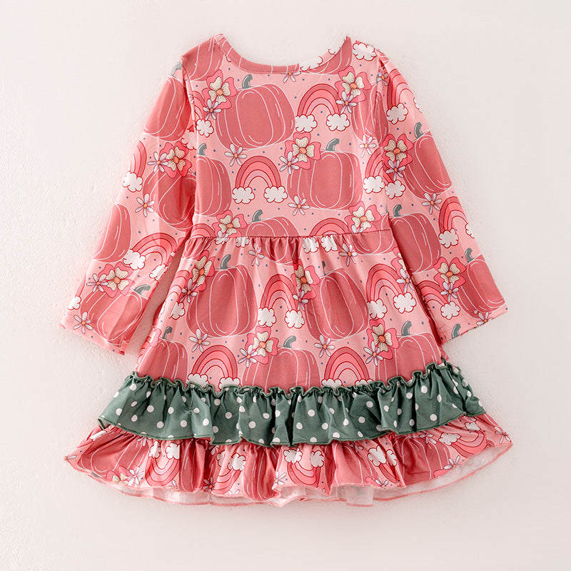 （In Stock E30-6-2）Girls Thanksgiving Pumpkin Print Dress