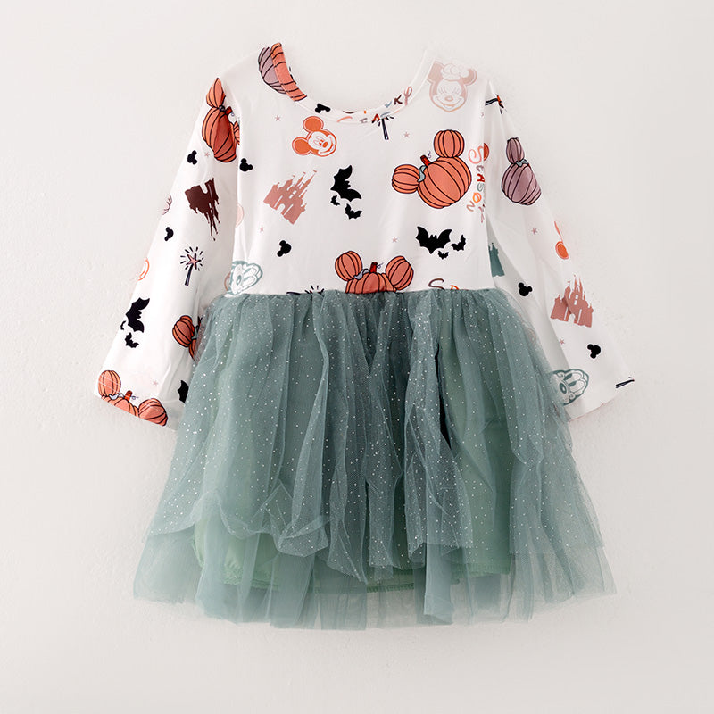 （In Stock E30-6-1）Girls Thanksgiving Cartoon Print Tulle Dress