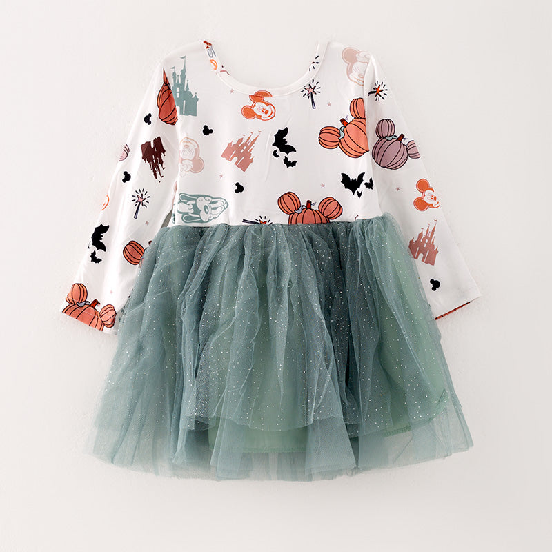 （In Stock E30-6-1）Girls Thanksgiving Cartoon Print Tulle Dress