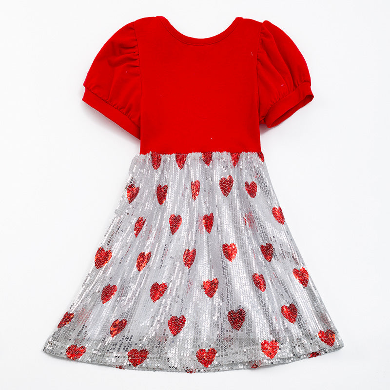 Girls' Bow Tie Heart Sequin Dress