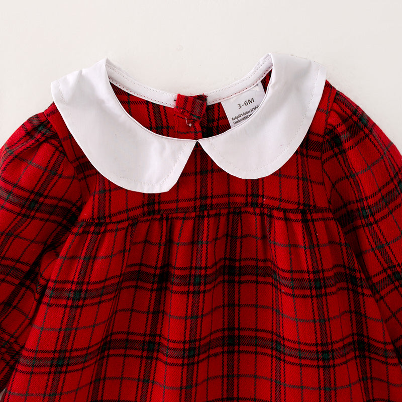 （In Stock L34-3-2）Baby Girls Christmas Red Plaid Bloomer Set