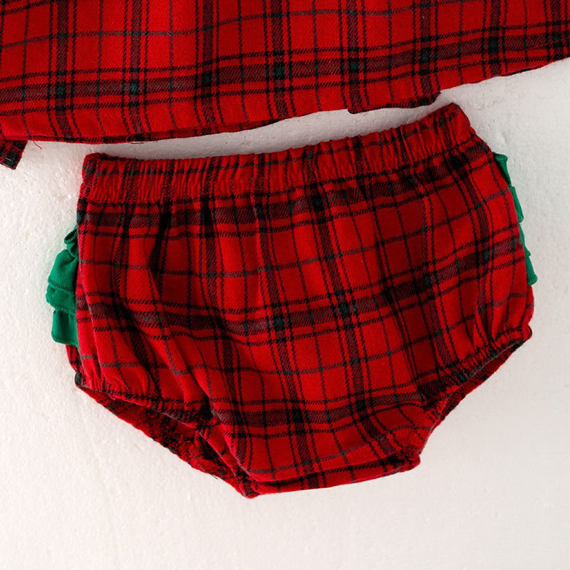 （In Stock L34-3-2）Baby Girls Christmas Red Plaid Bloomer Set