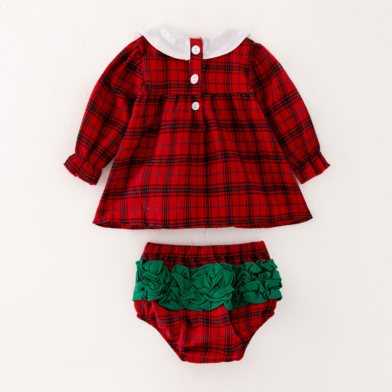 （In Stock L34-3-2）Baby Girls Christmas Red Plaid Bloomer Set