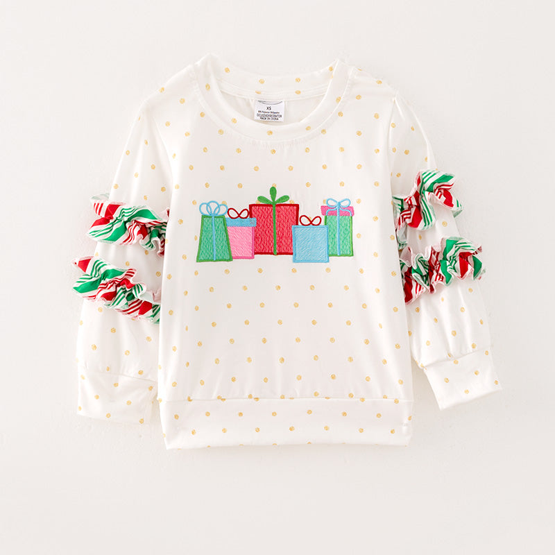 （In Stock L34-3-2）Girls Christmas Applique Top