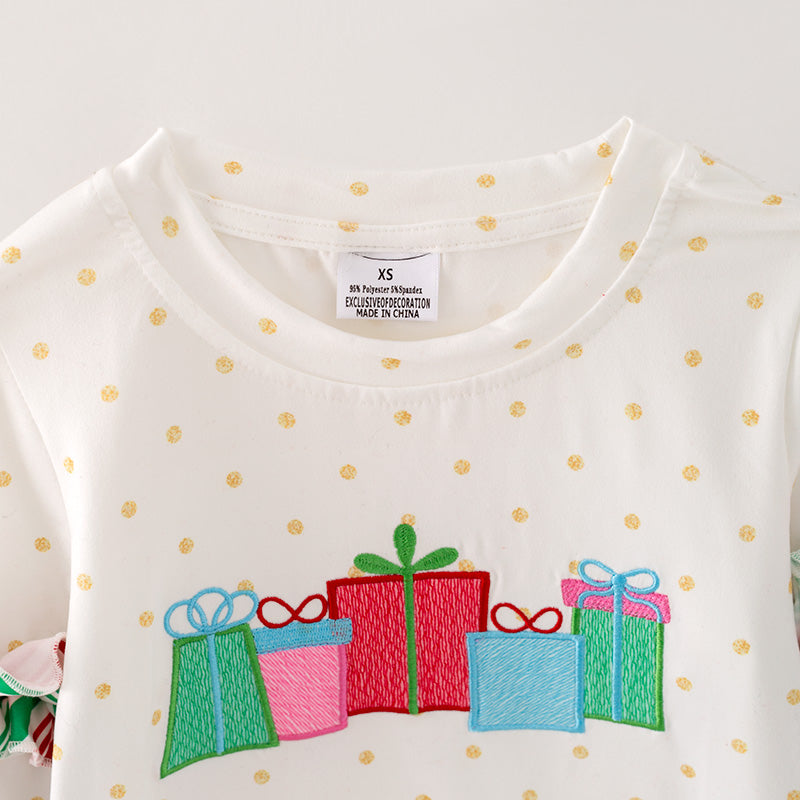 （In Stock L34-3-2）Girls Christmas Applique Top