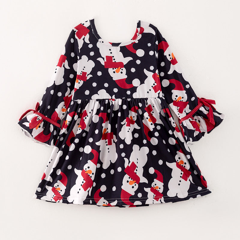 （In Stock L28-4-3）Girls Christmas Snowman Print Dress