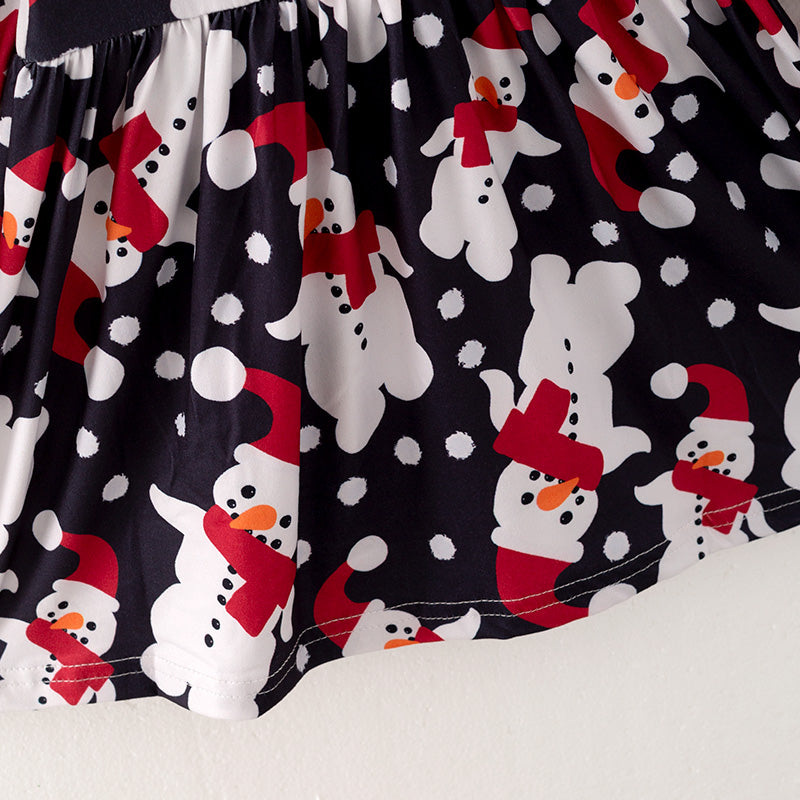 （In Stock L28-4-3）Girls Christmas Snowman Print Dress