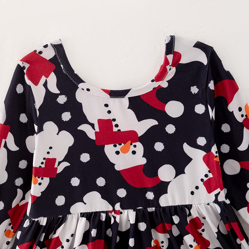 （In Stock L28-4-3）Girls Christmas Snowman Print Dress