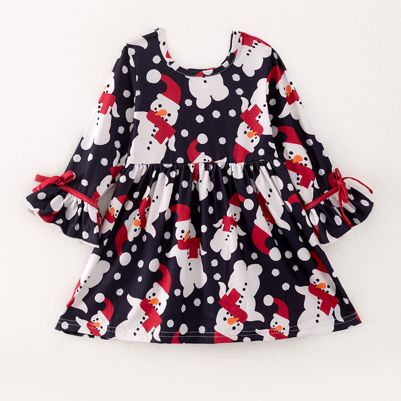 （In Stock L28-4-3）Girls Christmas Snowman Print Dress