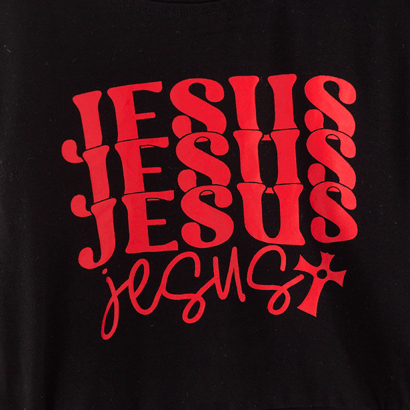 （In Stock L34-2-3）Girls Christmas JESUS Print Top