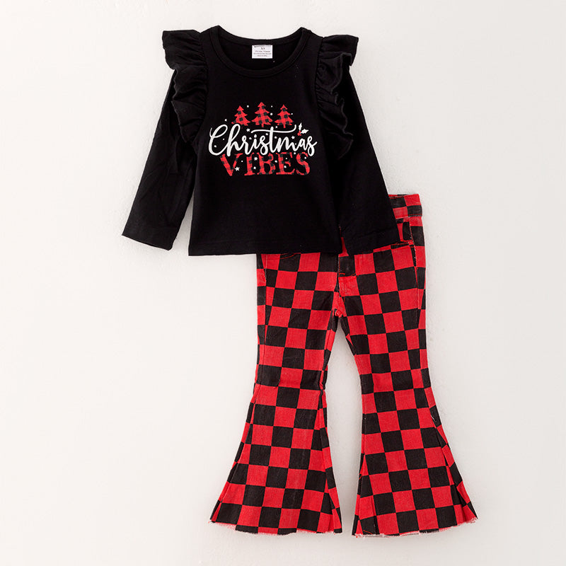 （In Stock L34-1-1）Girls Christmas Vibes Print Denim Set