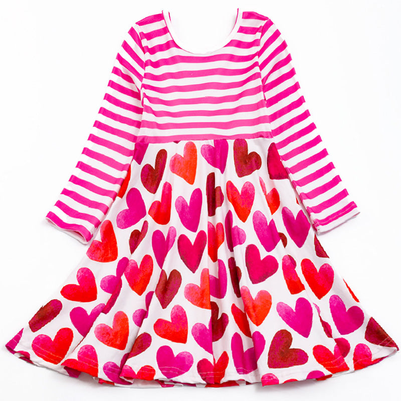 Girls' Hot Pink Striped Heart Dress
