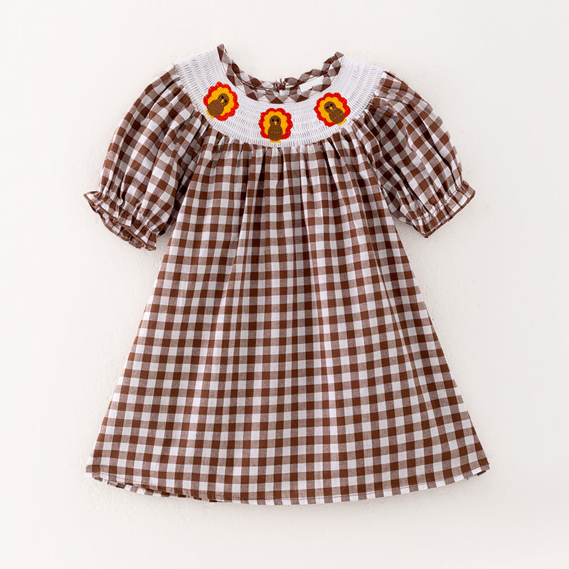 （In Stock L20-2-1）Girls Thanksgiving Embroidery Smocked Dress