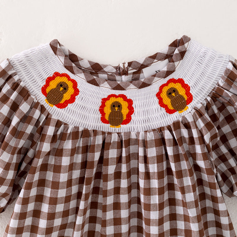 （In Stock L20-2-1）Girls Thanksgiving Embroidery Smocked Dress