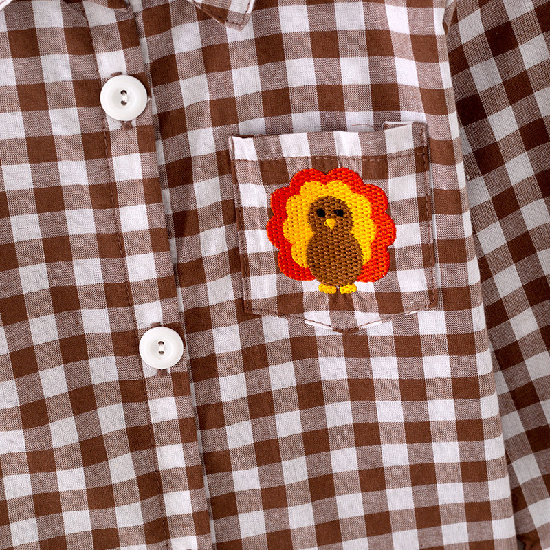 （In Stock L23-2-3）Boys Thanksgiving Embroidery Shirt