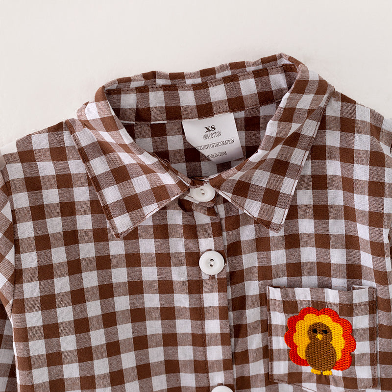 （In Stock L23-2-3）Boys Thanksgiving Embroidery Shirt